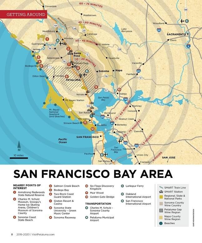 The best bay area adventures begin in petaluma 1 Map of bay area