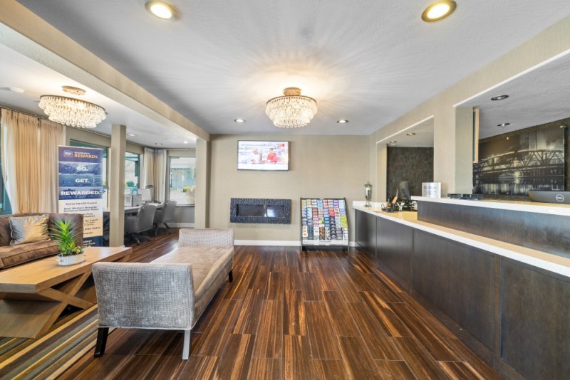 Modern hotel lobby with elegant decor