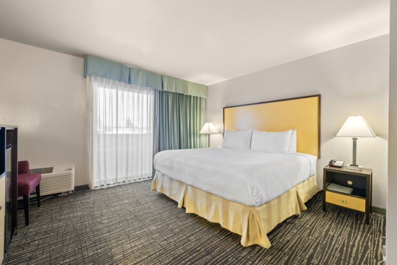 Cozy hotel room with large bed