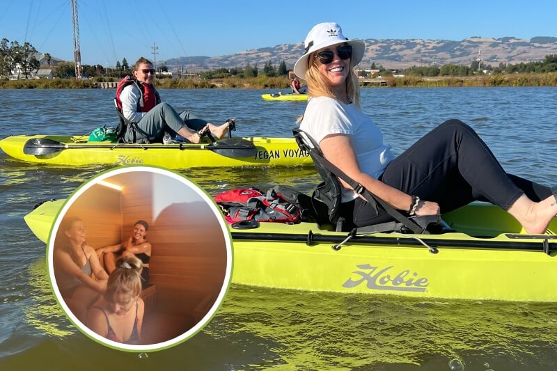 Guided petaluma downriver run on pedal kayaks with optional sauna + cold plunge