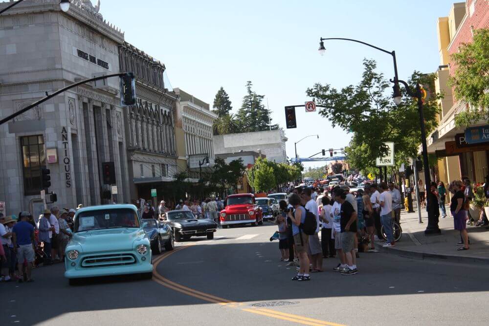 Classic car cruise on historic boulevard