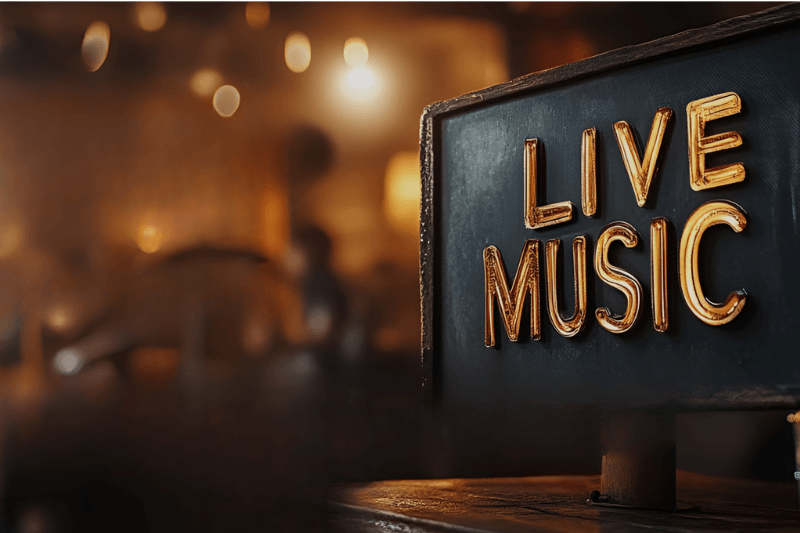 Sign promoting live music event