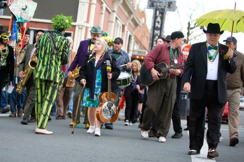 Colorful parade with musicians and costumes